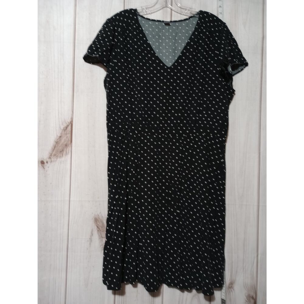 Old Navy Dress Womens XL Black White Polka Dot Short Sleeve Midi Rayon Summer